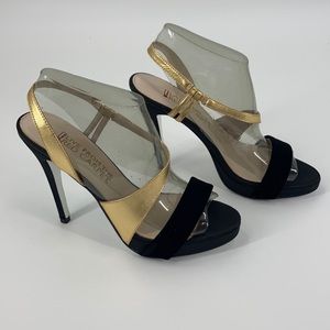 Sexy Platform Heel Sandal Black Gold Women 8.5